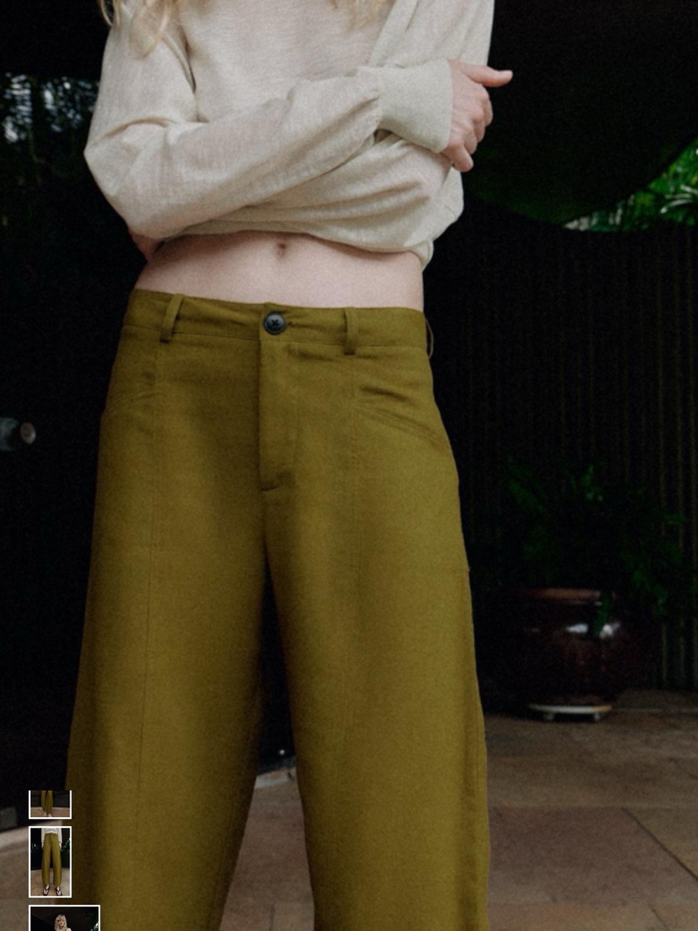 Zara Olive Green Flat-Front Wide Leg Pants